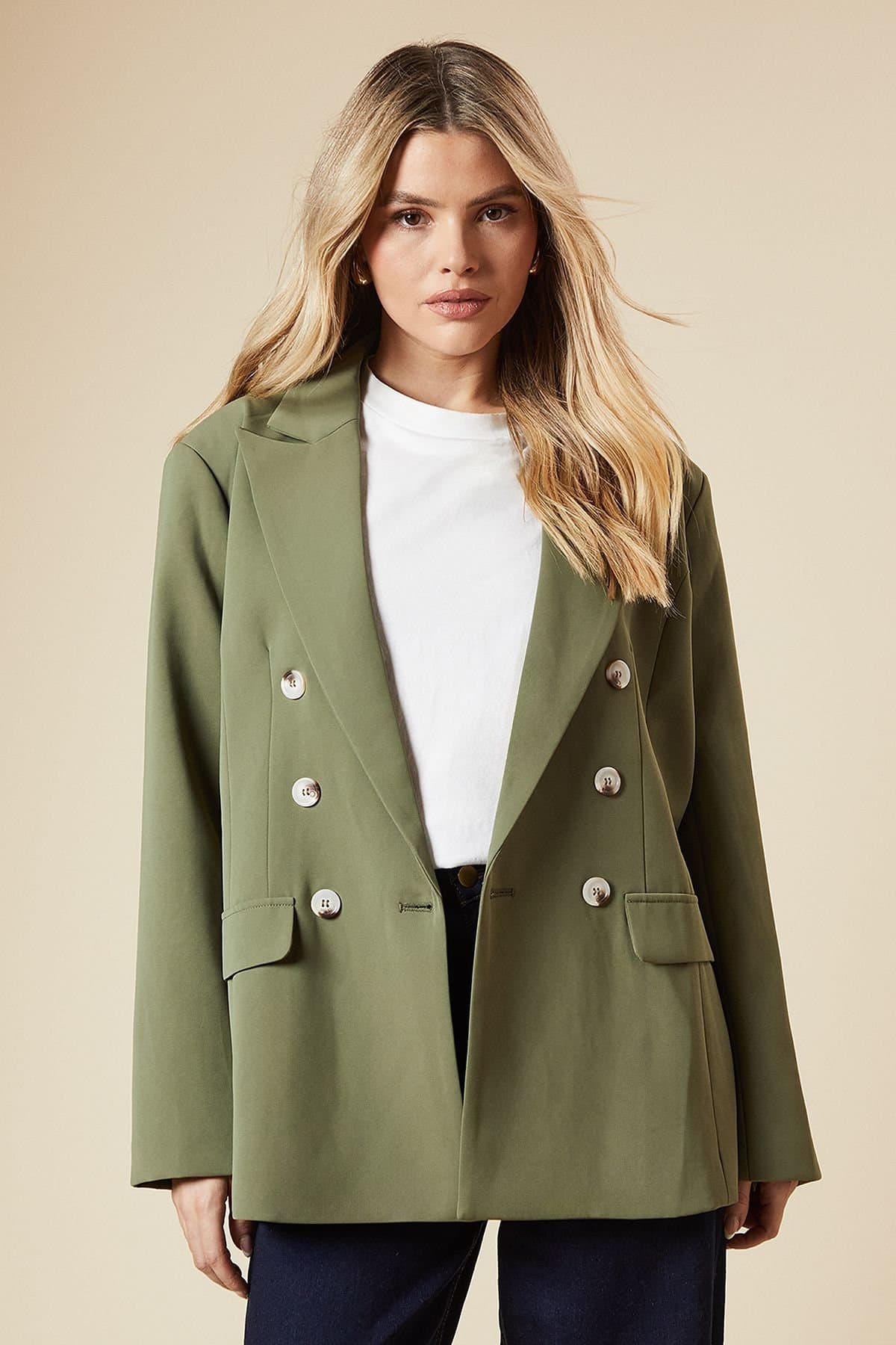Dorothy Perkins Dorothy Perkins Women's Oversized Double Breasted Blazer in Khaki