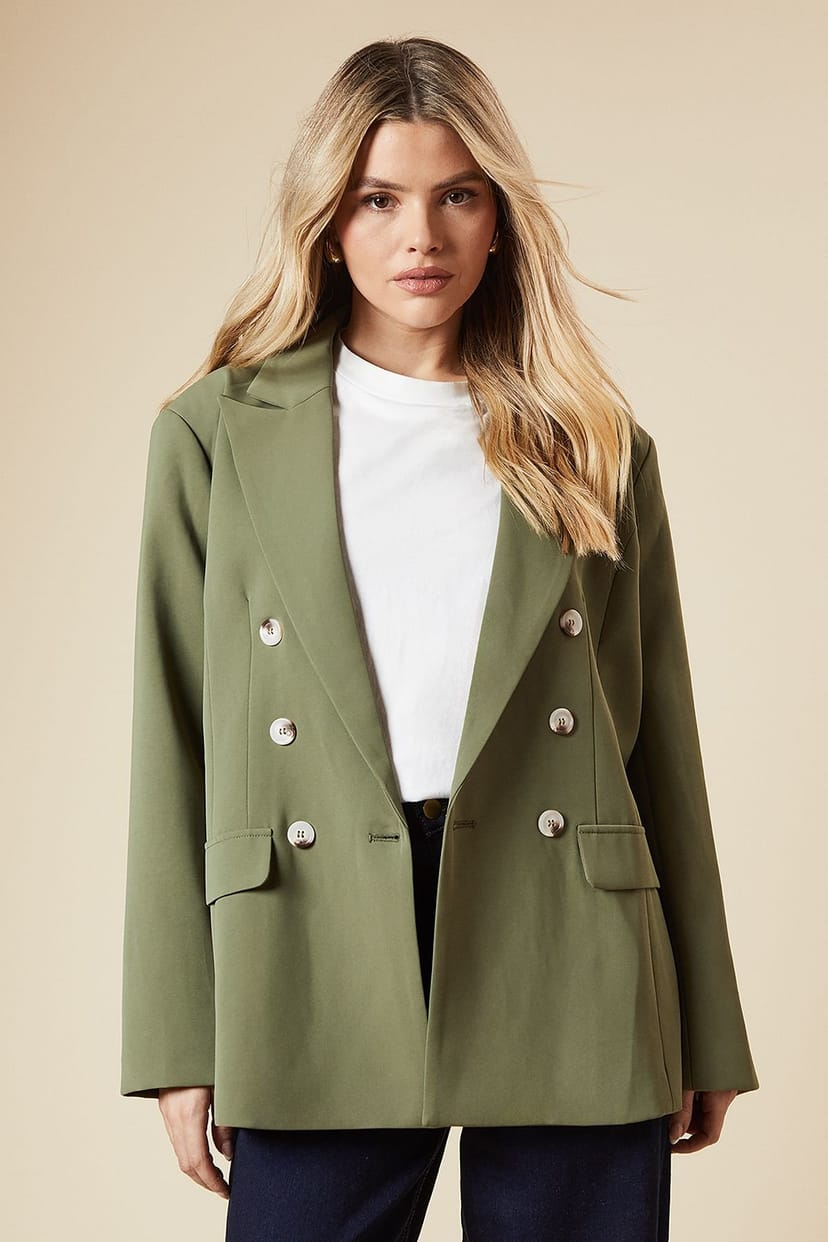 Dorothy Perkins Dorothy Perkins Women's Oversized Double Breasted Blazer in Khaki - 1