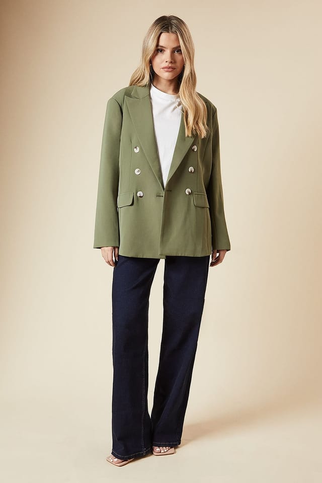 Dorothy Perkins Dorothy Perkins Women's Oversized Double Breasted Blazer in Khaki - 2