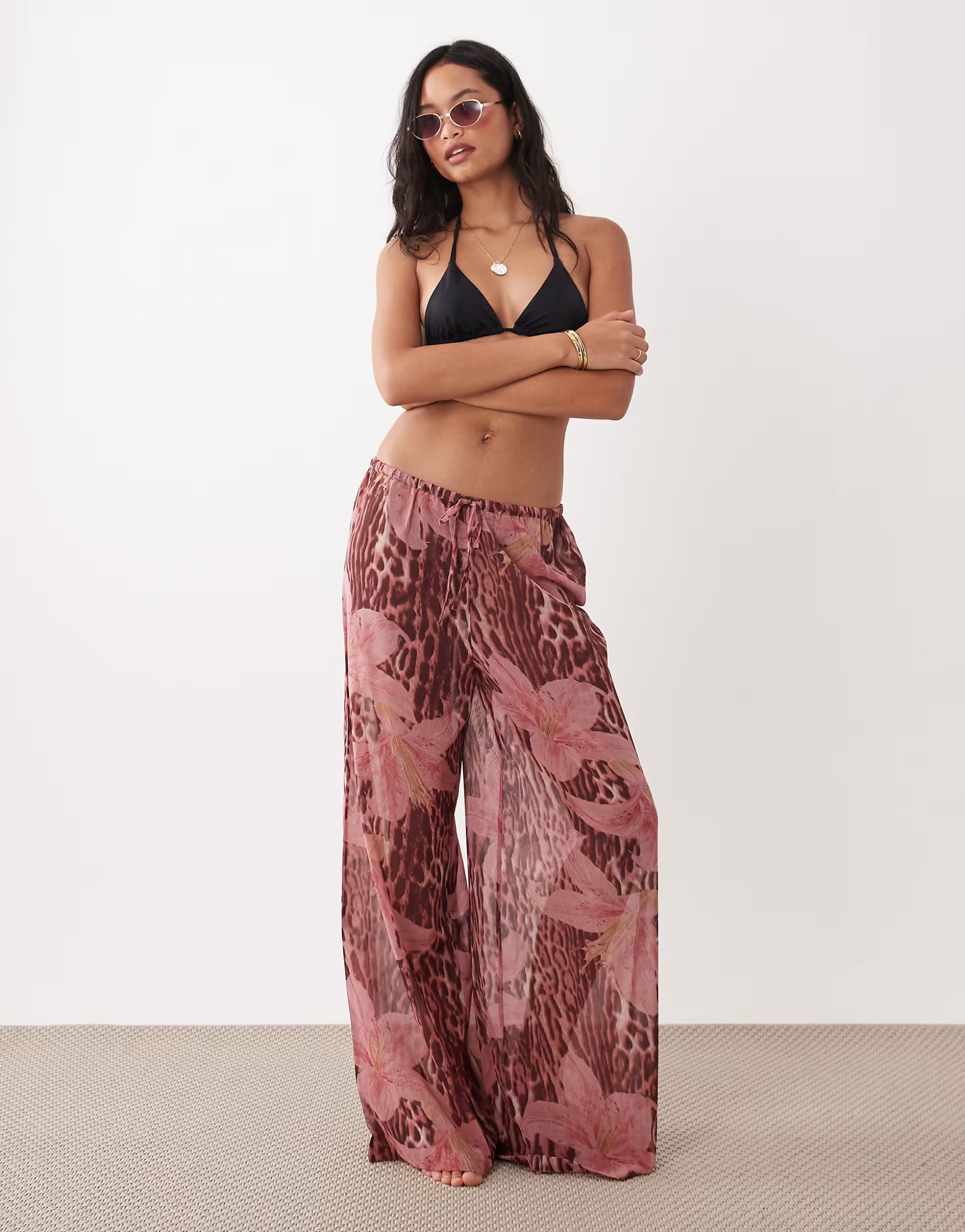 ASOS Aray sheer beach trouser in leopard floral print