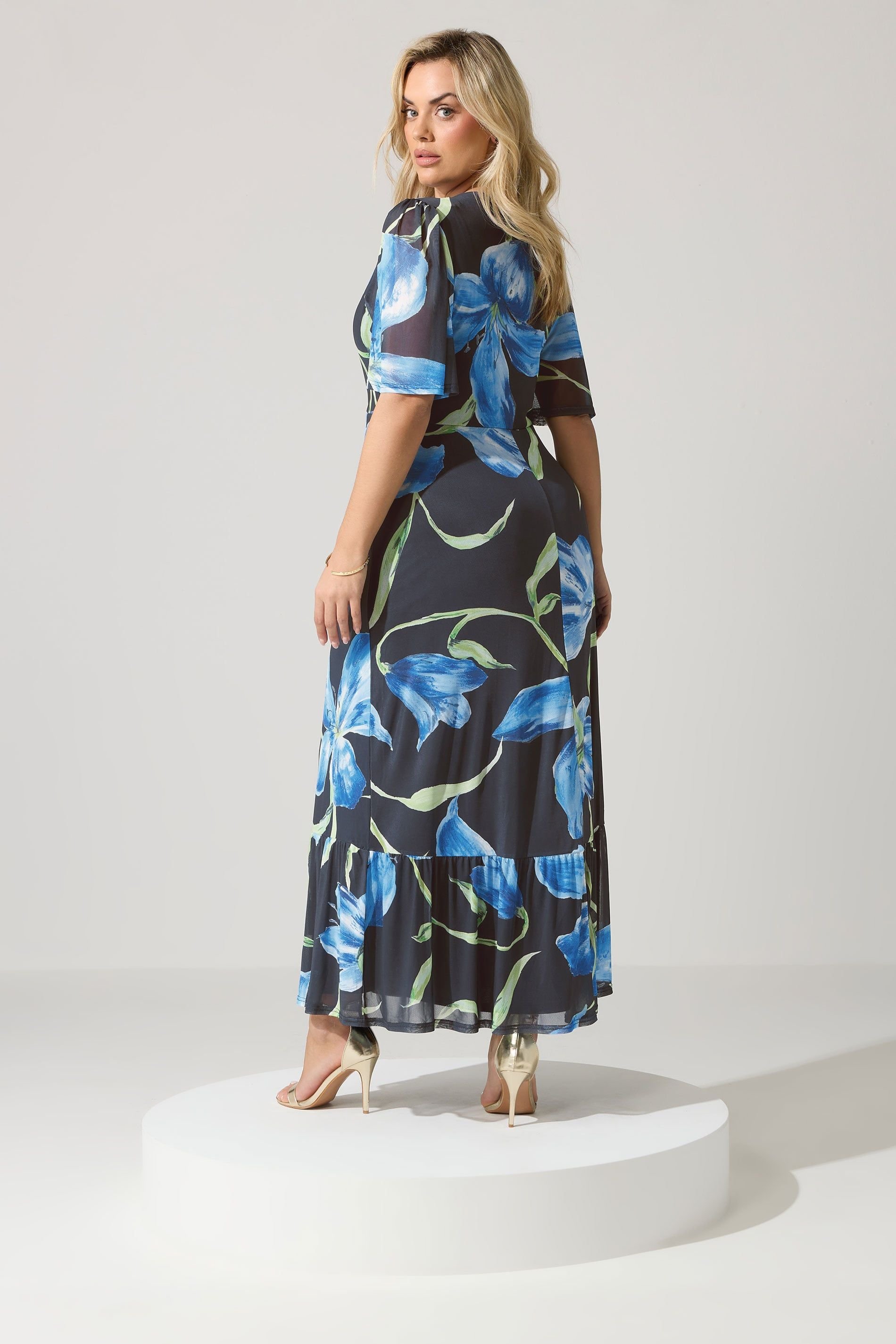 Yours Yours Women's Floral Wrap Ruffle Hem Dress in Dark Navy - 3