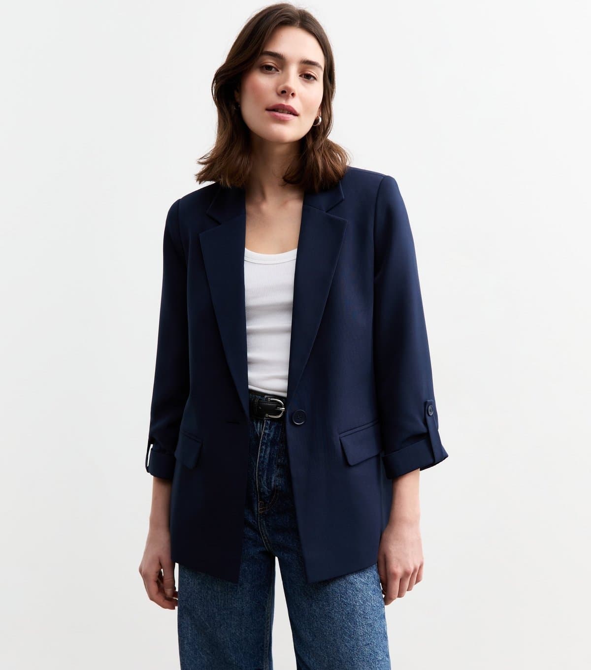 New Look New Look Navy Cropped Sleeve Blazer