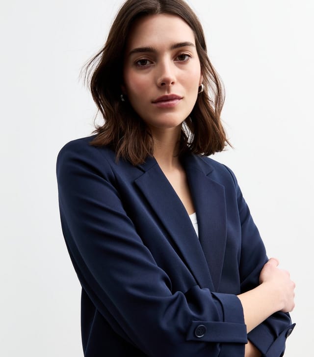 New Look Women's Navy Cropped Sleeve Blazer New Look - 2
