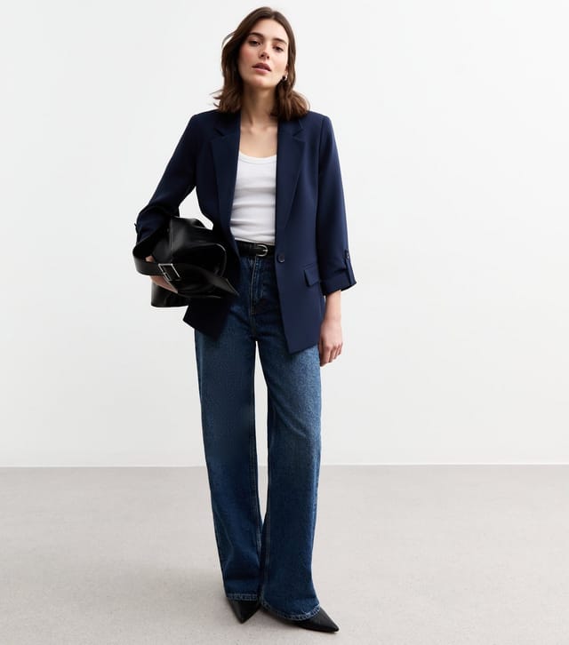 New Look Women's Navy Cropped Sleeve Blazer New Look - 3