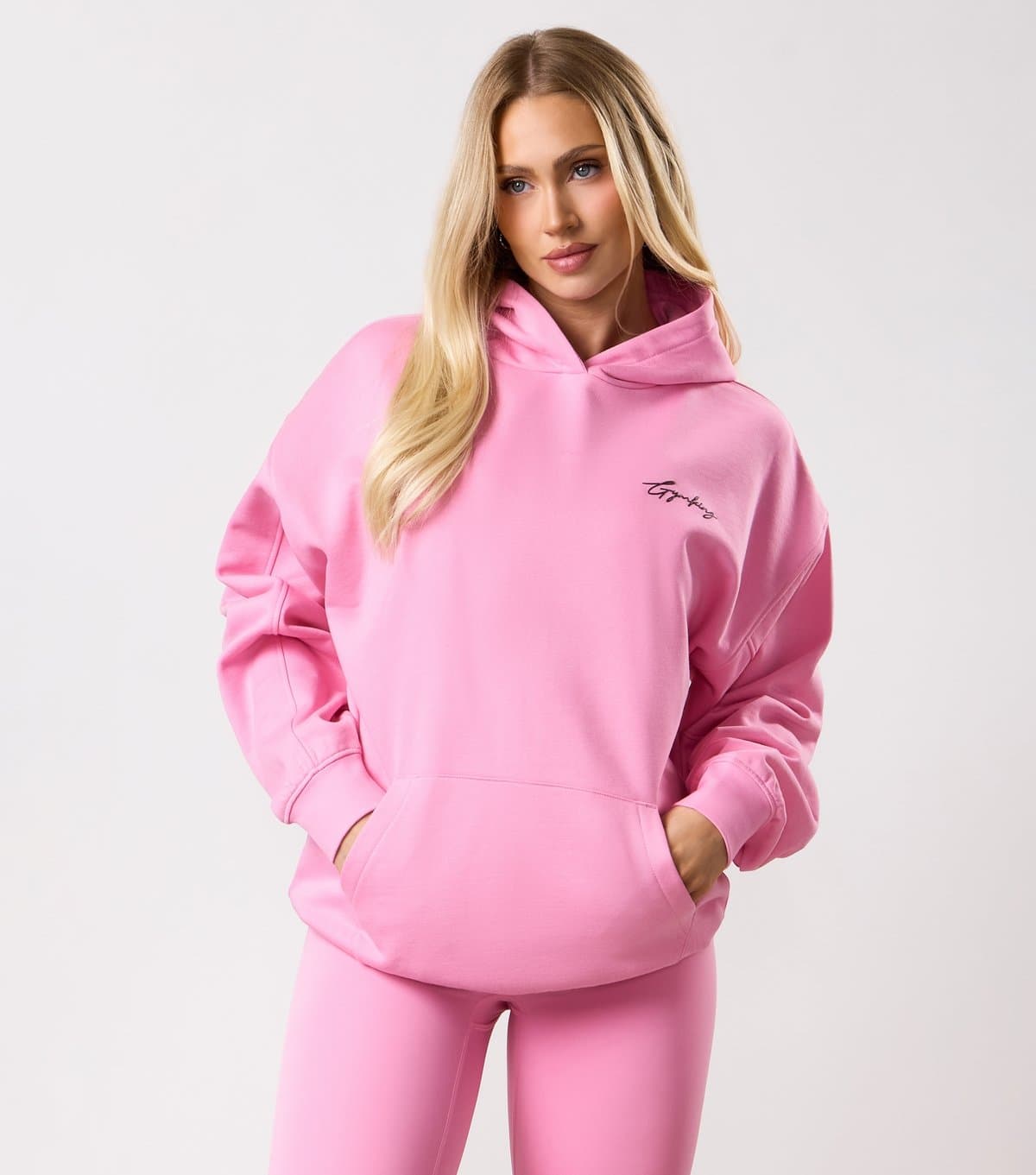 Gym King Women's Bright Pink Script Hoodie Gym King New Look