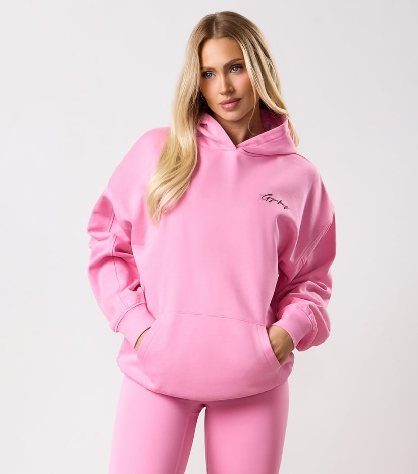 Gym King Women's Bright Pink Script Hoodie Gym King New Look - 1