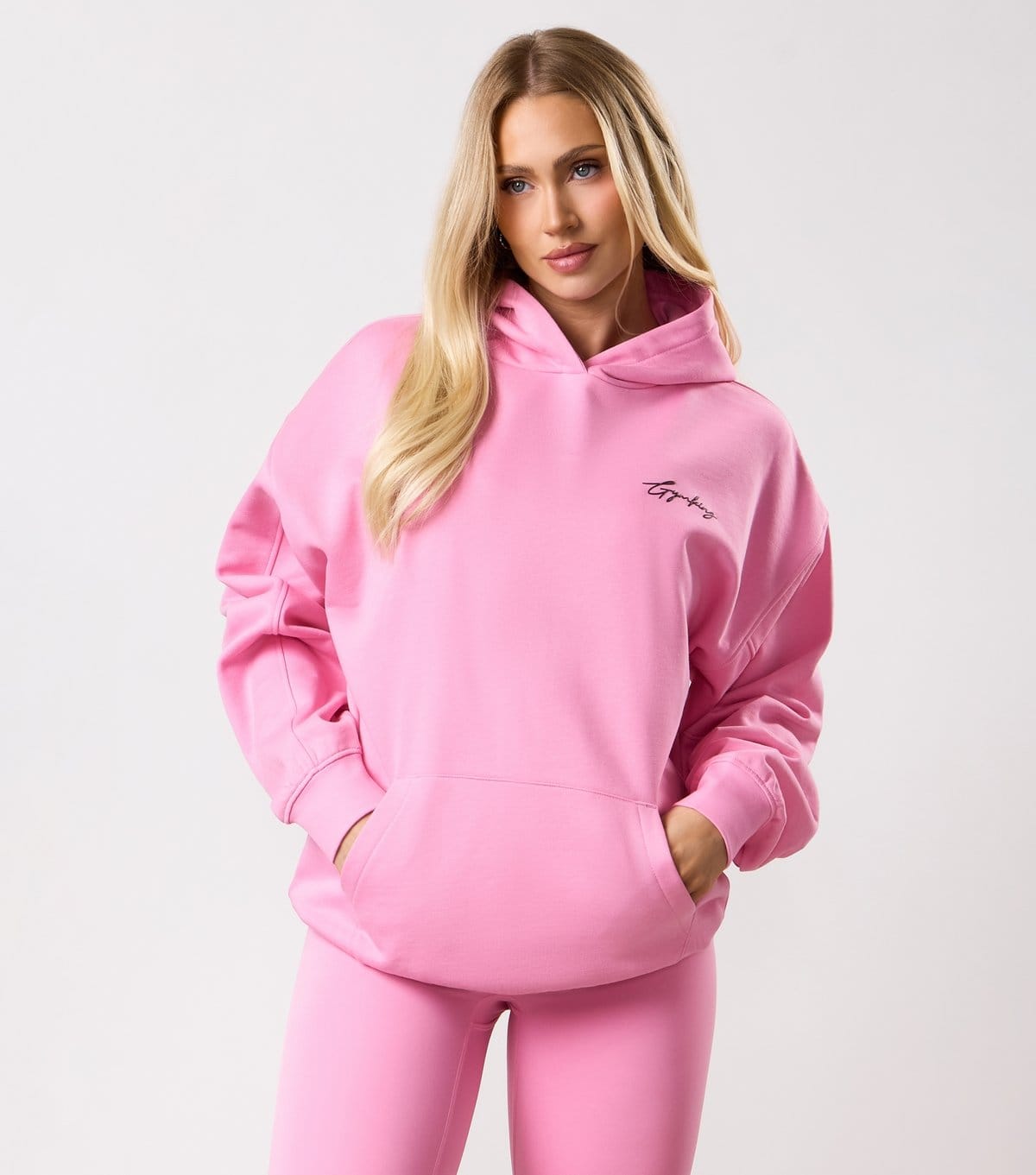 Gym King Women's Bright Pink Script Hoodie Gym King New Look - 1