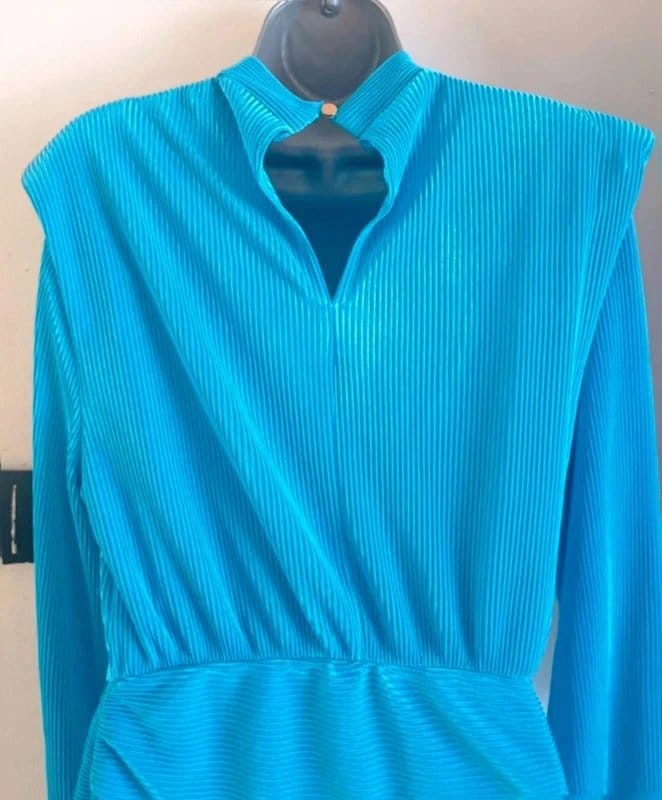Copper Rose Paris Turquoise Pleated Bodycon Mini Dress