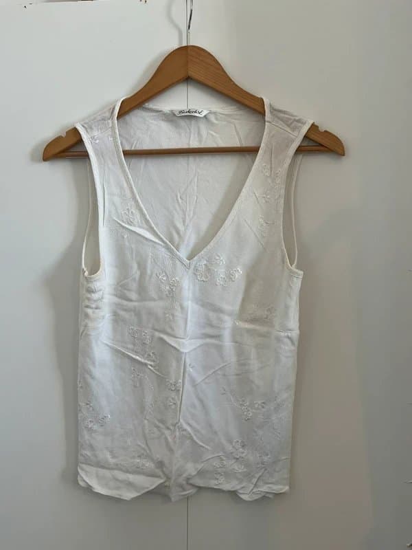 Bershka Women’s white flowy vest with floral embroidery