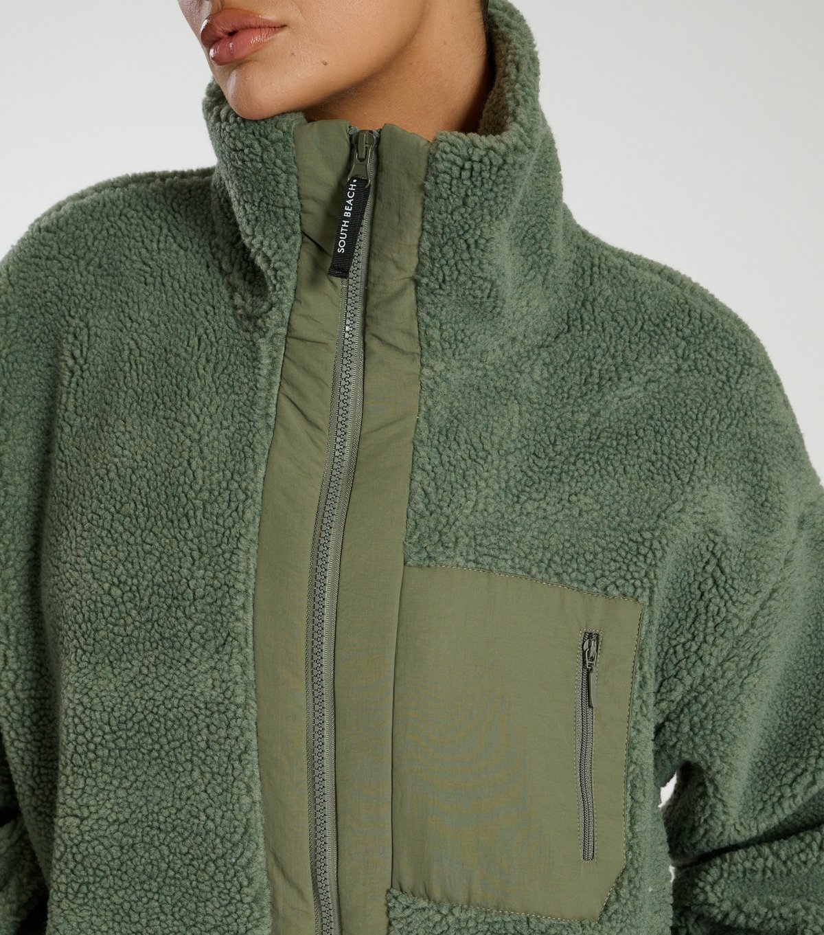 South Beach Women's Khaki High Neck Borg Jacket South Beach New Look - 2