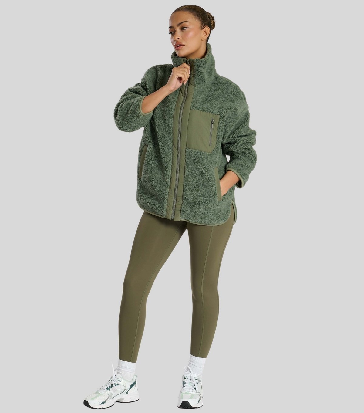 South Beach Women's Khaki High Neck Borg Jacket South Beach New Look - 3