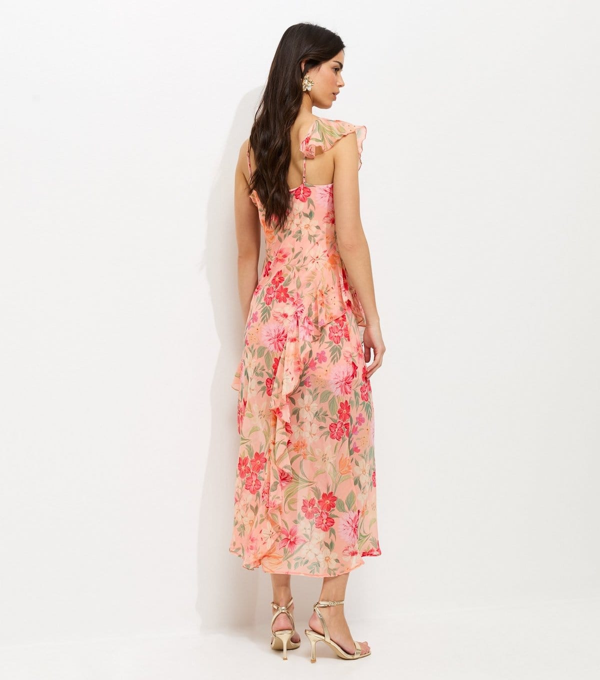 New Look Women's Pink Floral Chiffon Ruffled Midi Dress New Look - 4