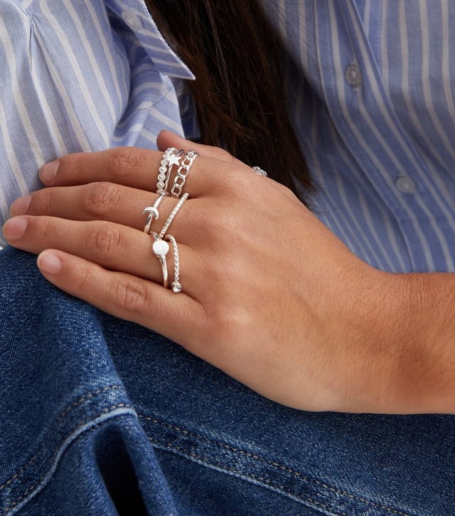 New Look 8 Pack Silver Stacking Rings New Look - 3
