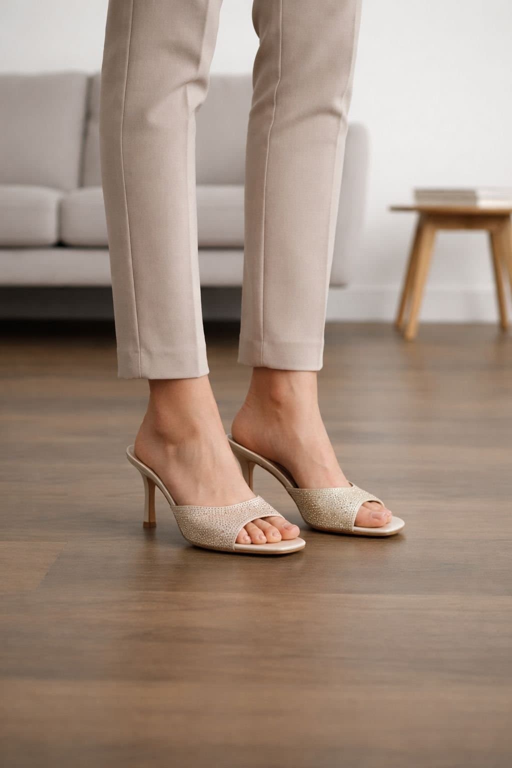 Truffle Collection Truffle Collection Gold Satin Stiletto Heeled Mules
