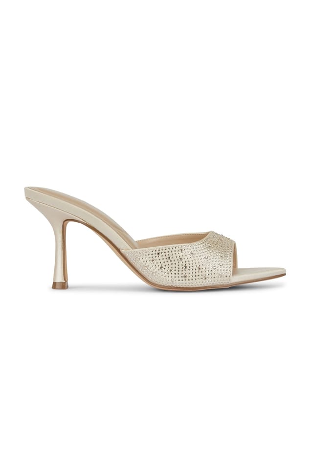 Truffle Collection Truffle Collection Women's Heeled Mules Slip On Satin Stiletto Heel Summer Shoes in Gold - 3