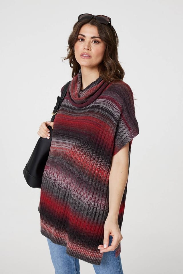 Izabel London Izabel London Women's Striped Cowl Neck Oversized Knit Top in Red - 2