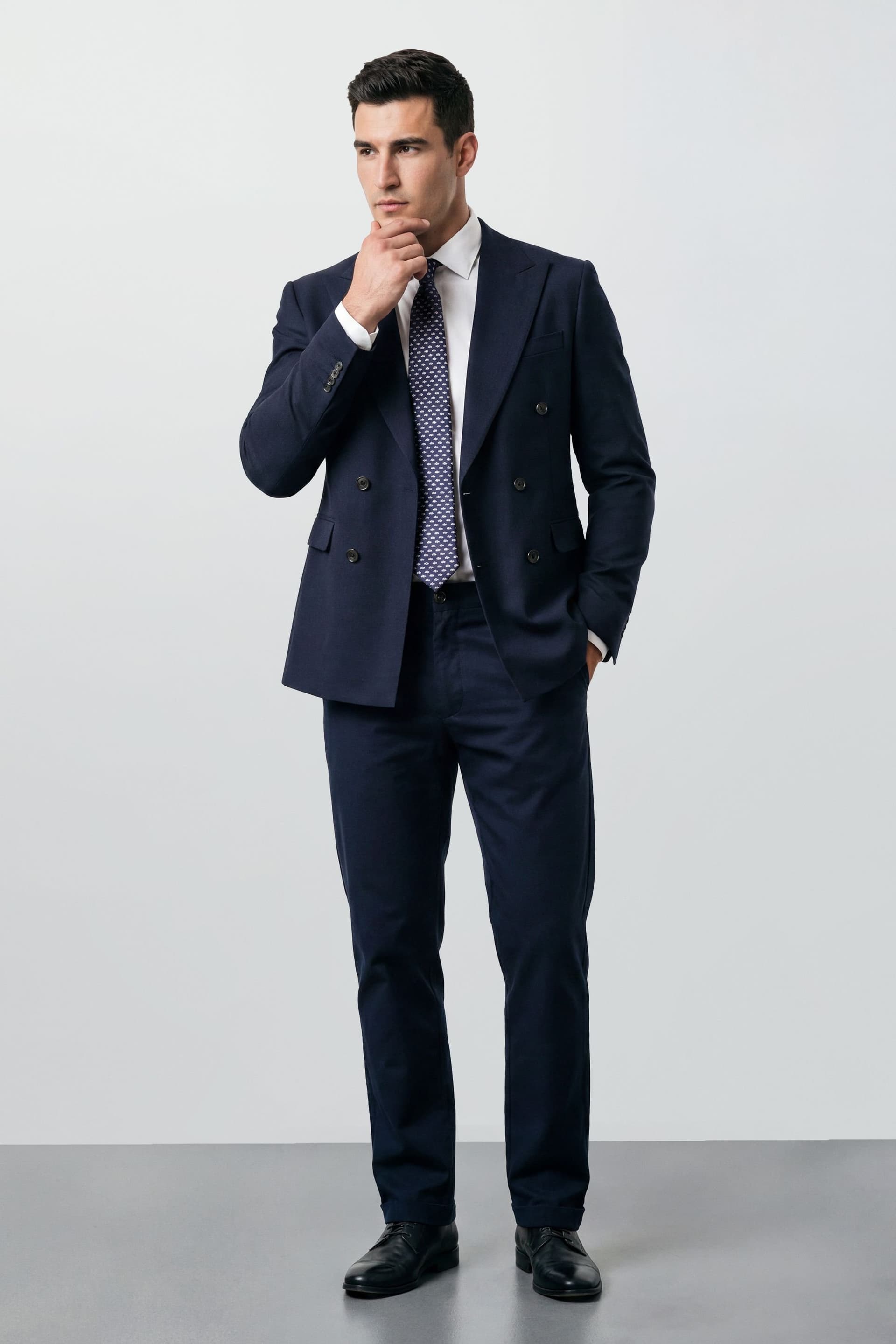 Burton Burton Men's Navy Textured Wide Lapel Double Breasted Blazer
