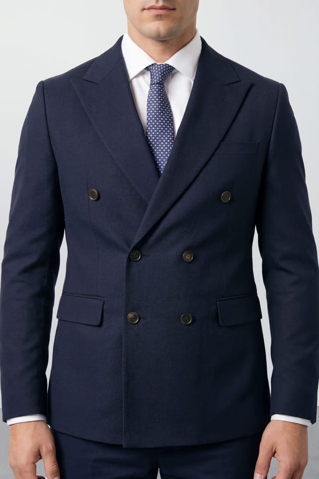 Burton Burton Men's Navy Textured Wide Lapel Double Breasted Blazer - 3