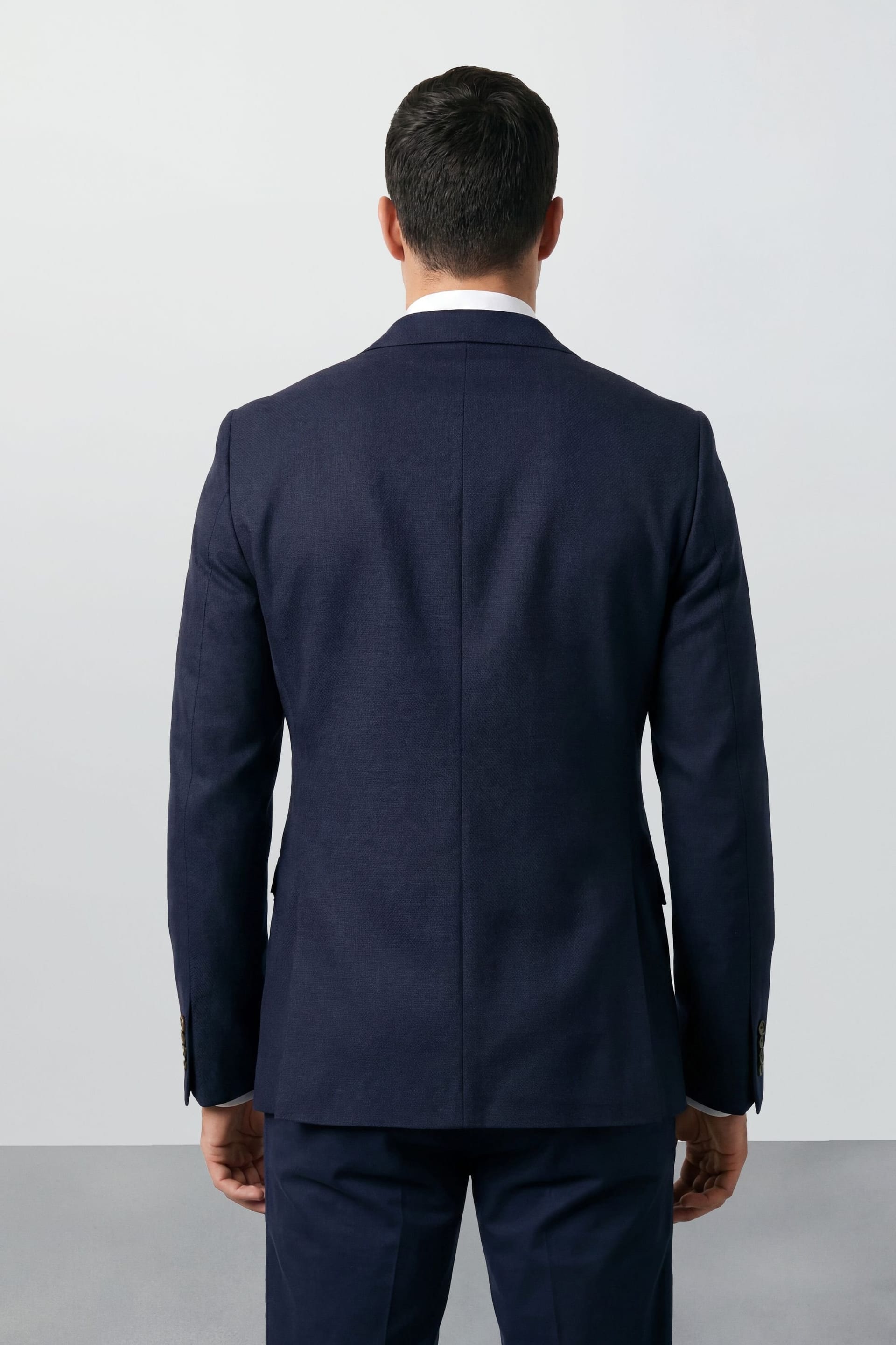 Burton Burton Men's Navy Textured Wide Lapel Double Breasted Blazer - 4