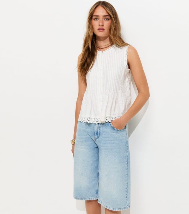 New Look Women's White Pintuck Button Front Sleeveless Top New Look - 2