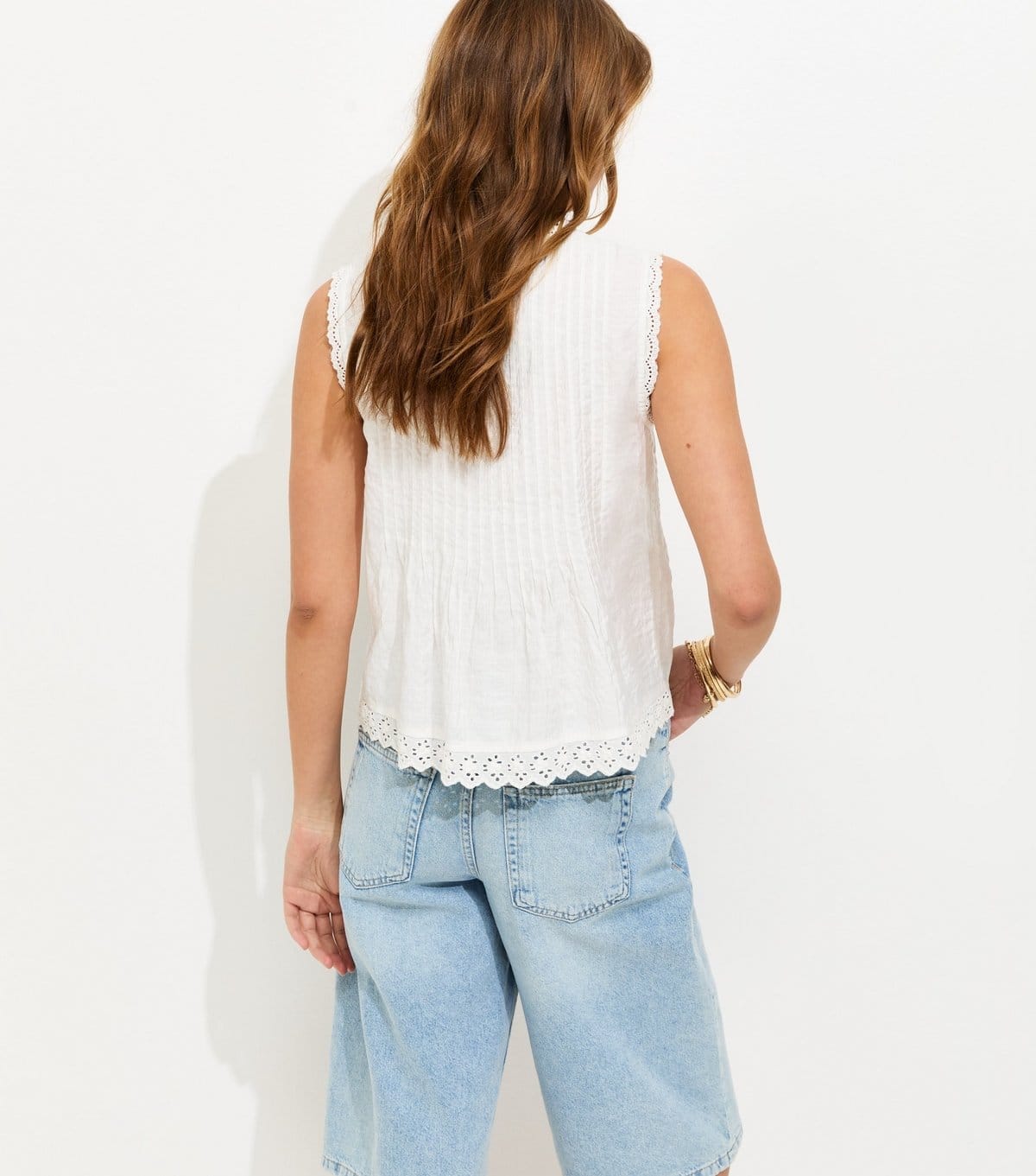 New Look Women's White Pintuck Button Front Sleeveless Top New Look - 4