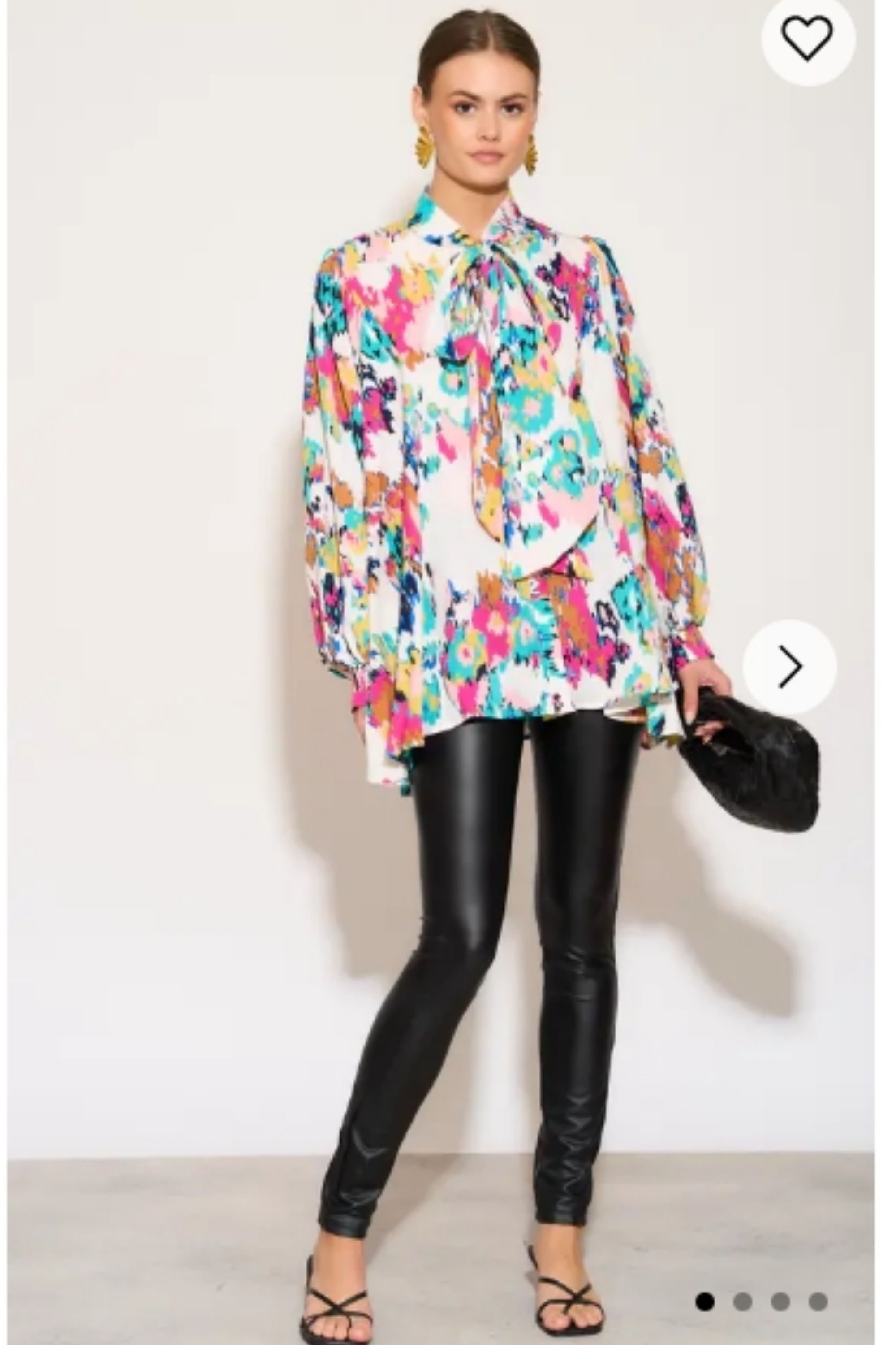 CY CY Women's Wild Bloom Multi Color Print Oversized Shirt With Tie Up Bow Design In White - 2