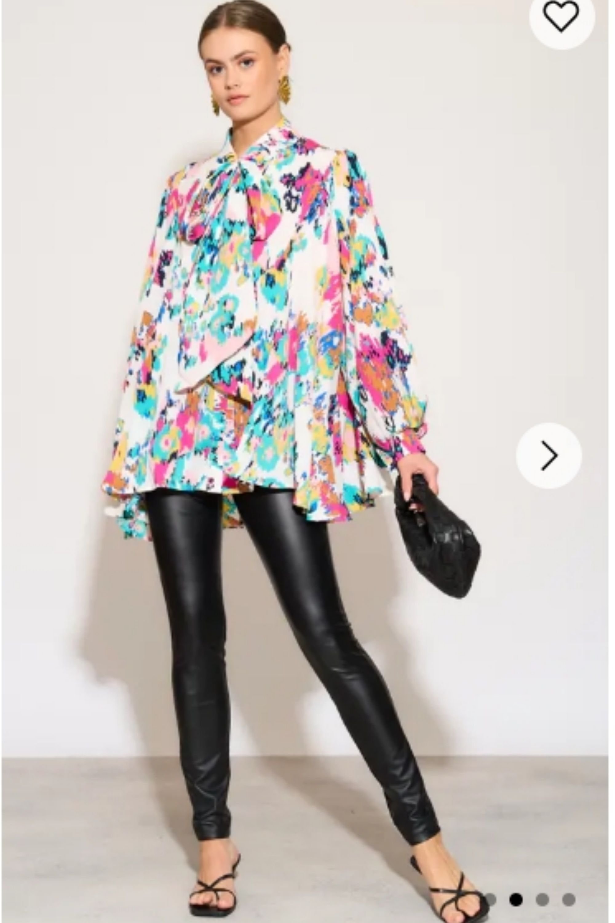 CY CY Women's Wild Bloom Multi Color Print Oversized Shirt With Tie Up Bow Design In White - 4