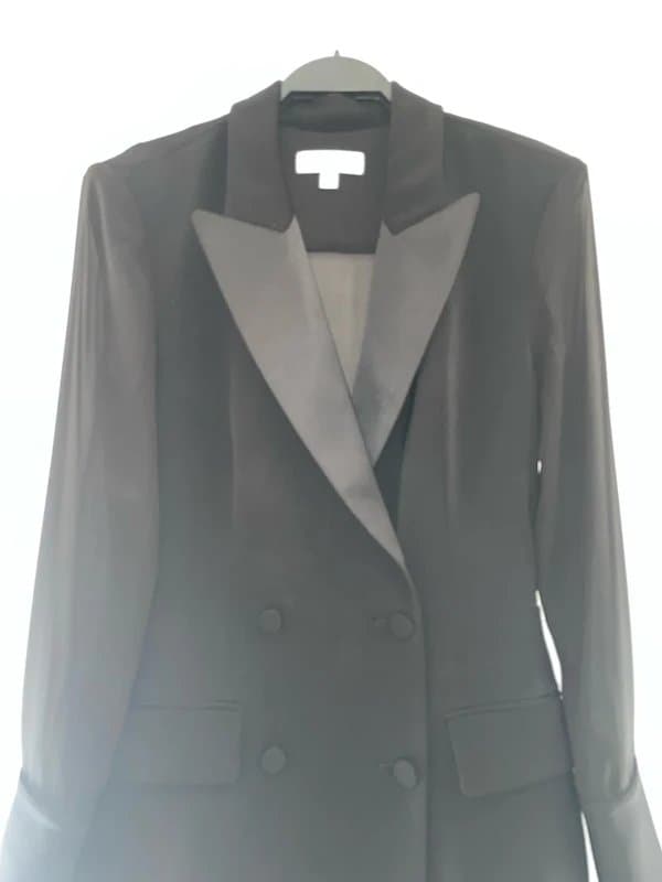 Reiss Adina Sheer-Sleeve Tuxedo Mini Dress in Black Size UK 10 RRP £230