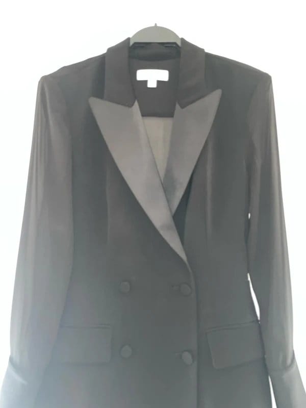 Reiss Adina Sheer-Sleeve Tuxedo Mini Dress in Black Size UK 10 RRP £230 - 1