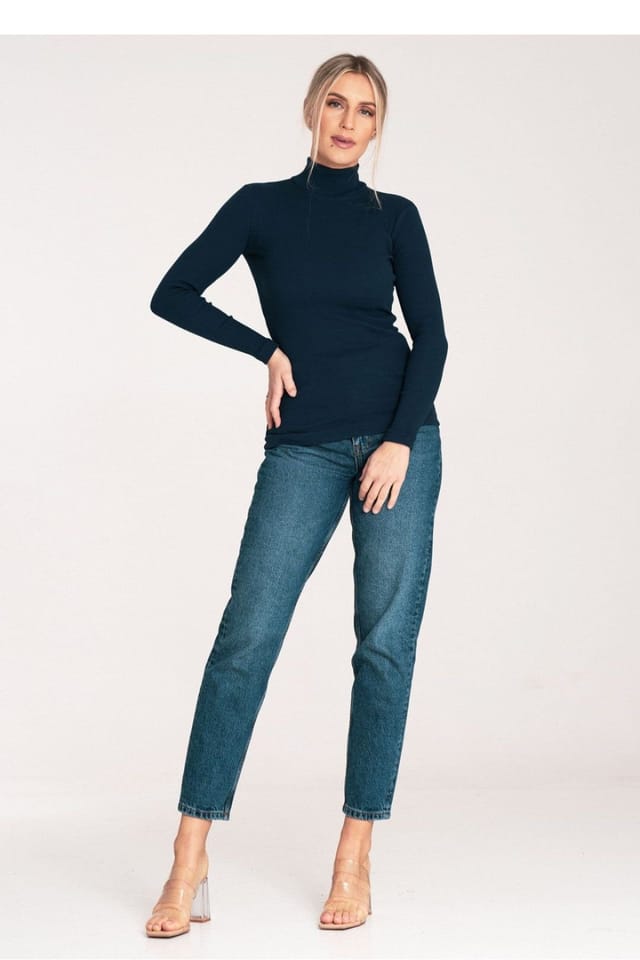 Love Lace Love Lace Women's Classic Cotton Ribbed Long Sleeve Turtleneck in Blue - 2