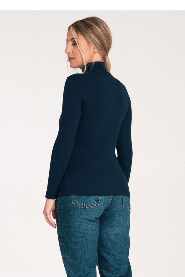 Love Lace Love Lace Women's Classic Cotton Ribbed Long Sleeve Turtleneck in Blue - 3