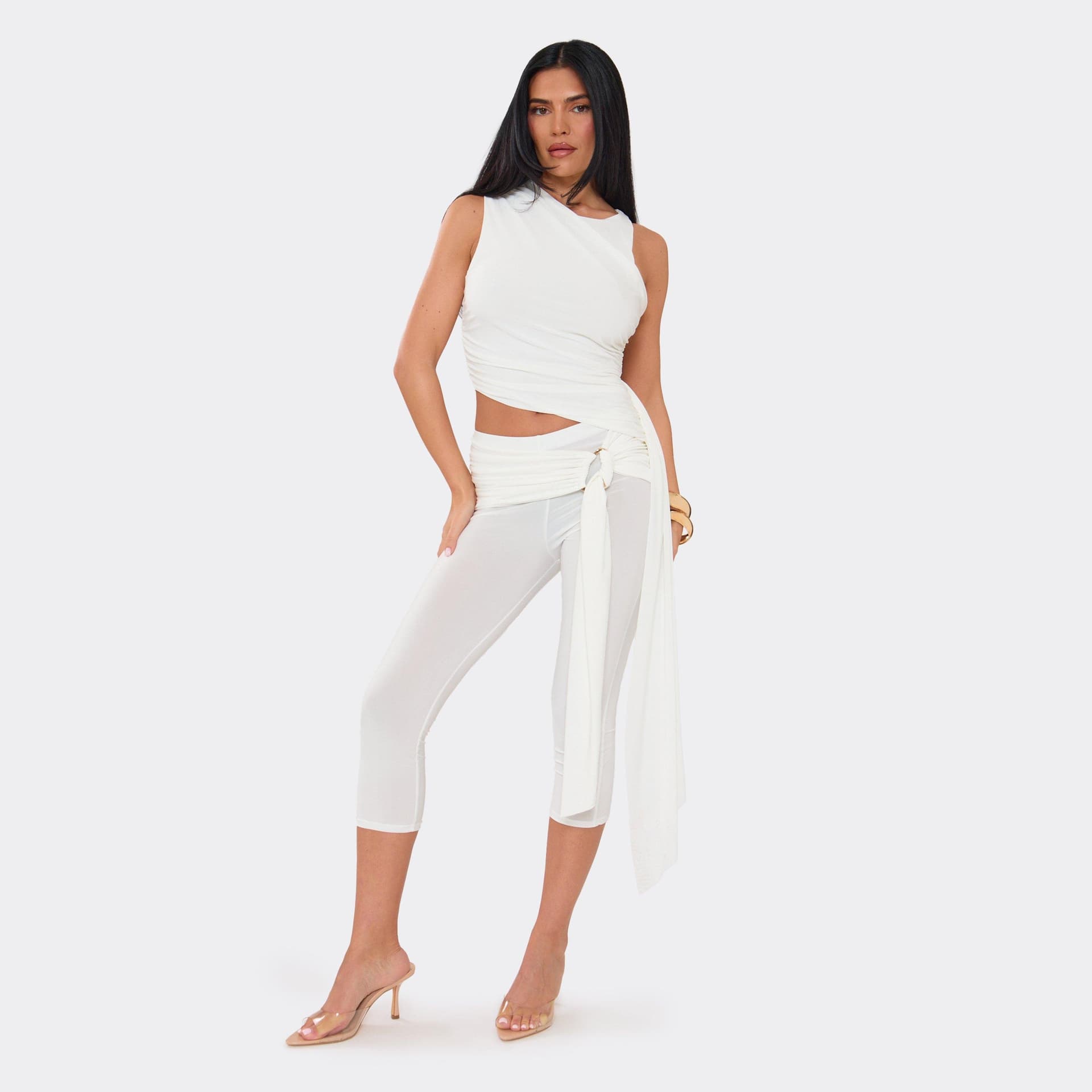 EGO EGO White Sleeveless Ruched Drape Detail Top