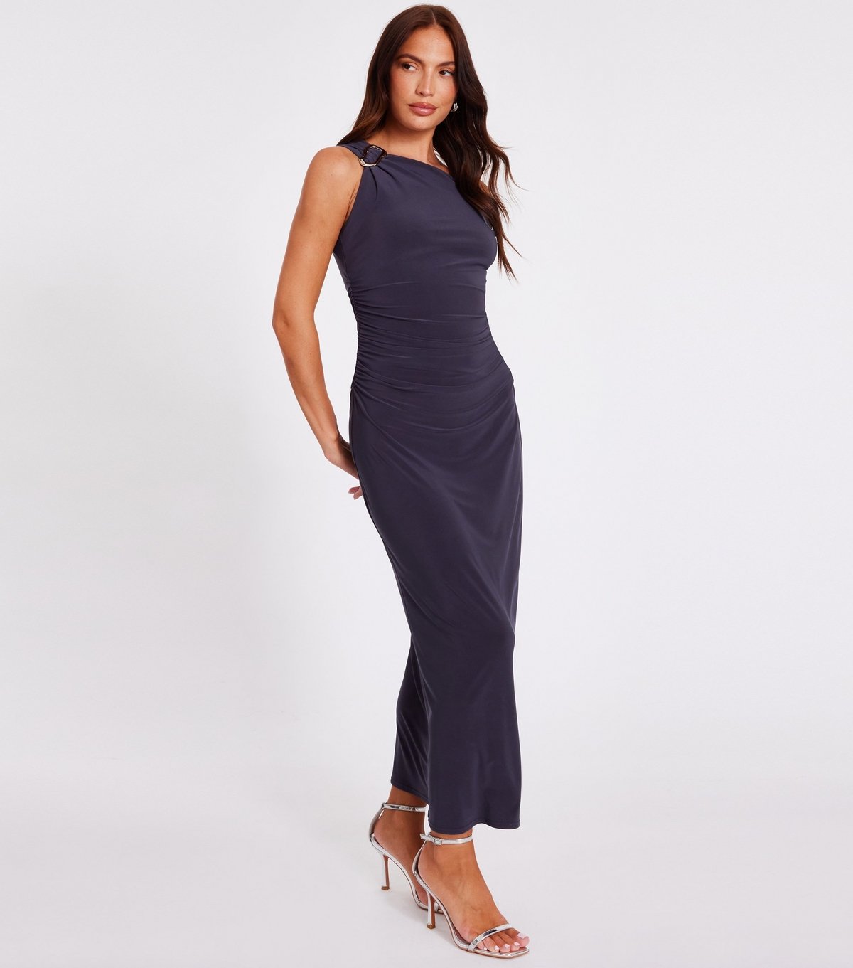 Quiz Women's Dark Grey Buckle Detail Ruched Maxi Dress Quiz New Look - 2