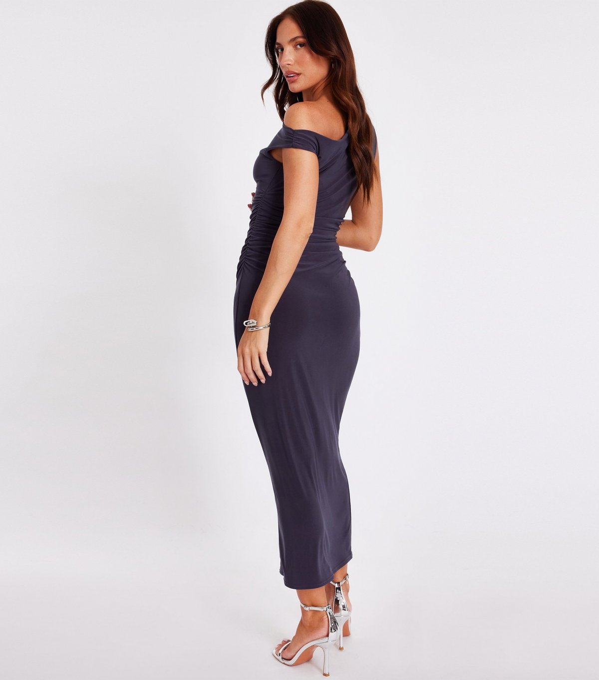 Quiz Women's Dark Grey Buckle Detail Ruched Maxi Dress Quiz New Look - 3