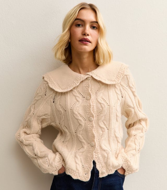 New Look Women's Cream Cable Knit Collared Cardigan New Look - 2