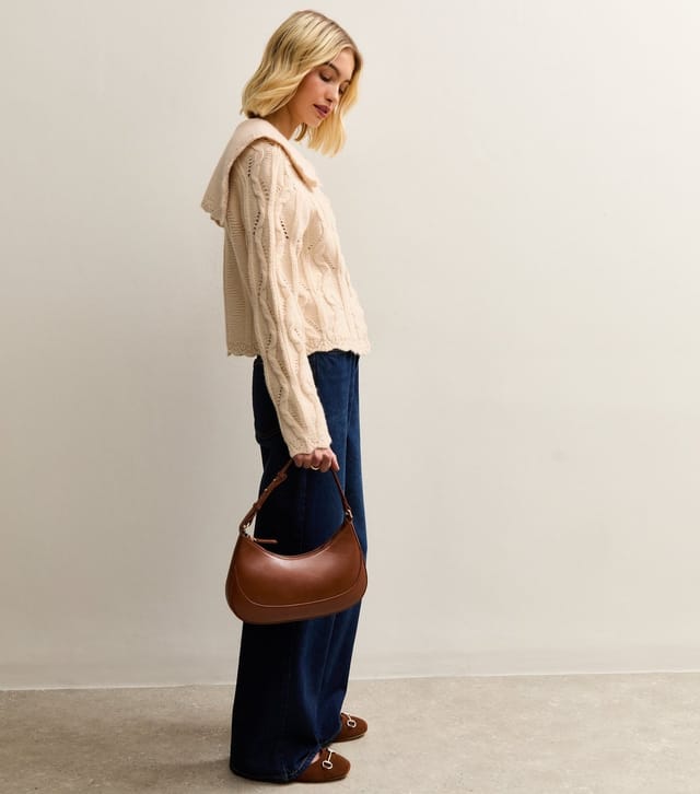 New Look Women's Cream Cable Knit Collared Cardigan New Look - 3