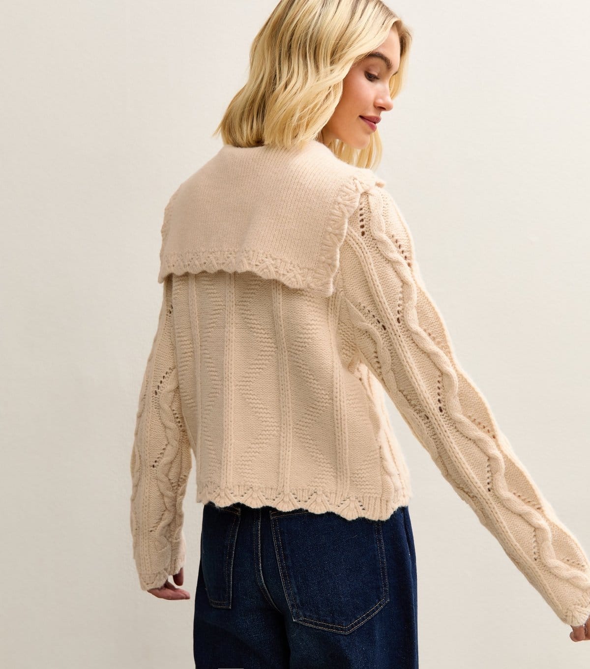 New Look Women's Cream Cable Knit Collared Cardigan New Look - 4