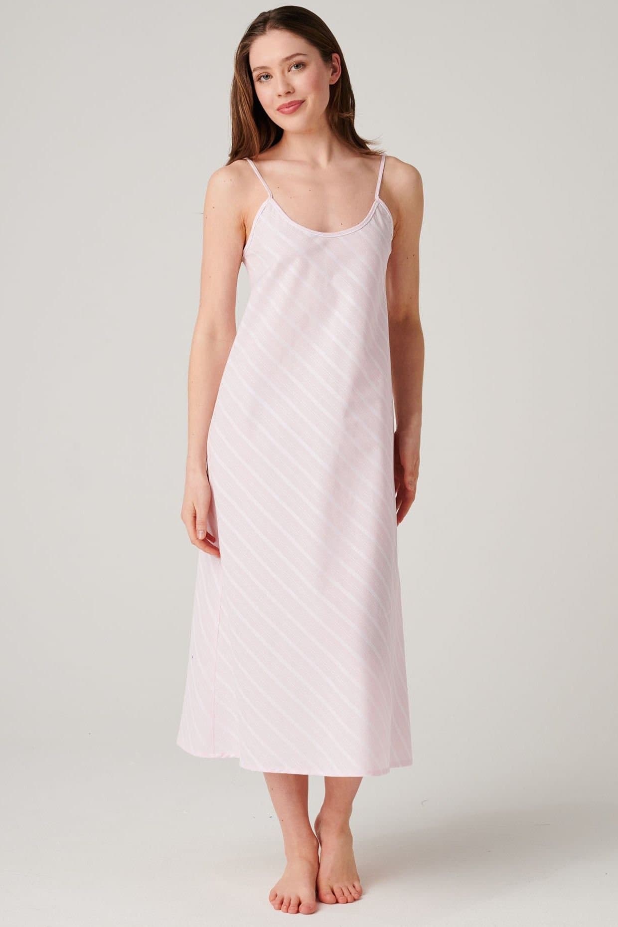 British Boxers British Boxers Women's "Shell Pink Satin Stripe" Crisp Cotton Strappy Nightdress in Baby Pink