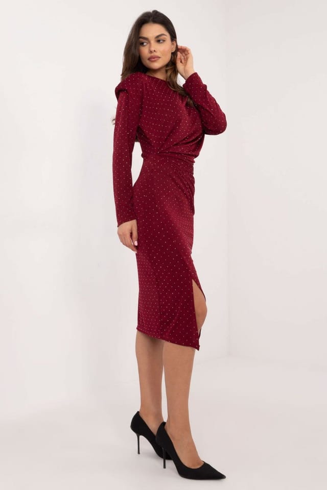 Love Lace Love Lace Women's Embellished Italian Evening Midi Dress in Burgundy - 2