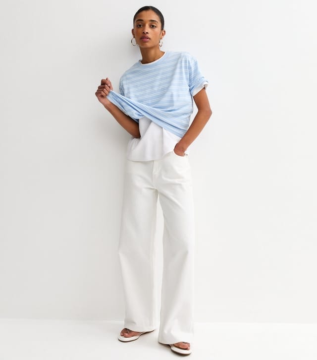 New Look Women's Blue Cotton Striped Crew Neck T-Shirt New Look - 2