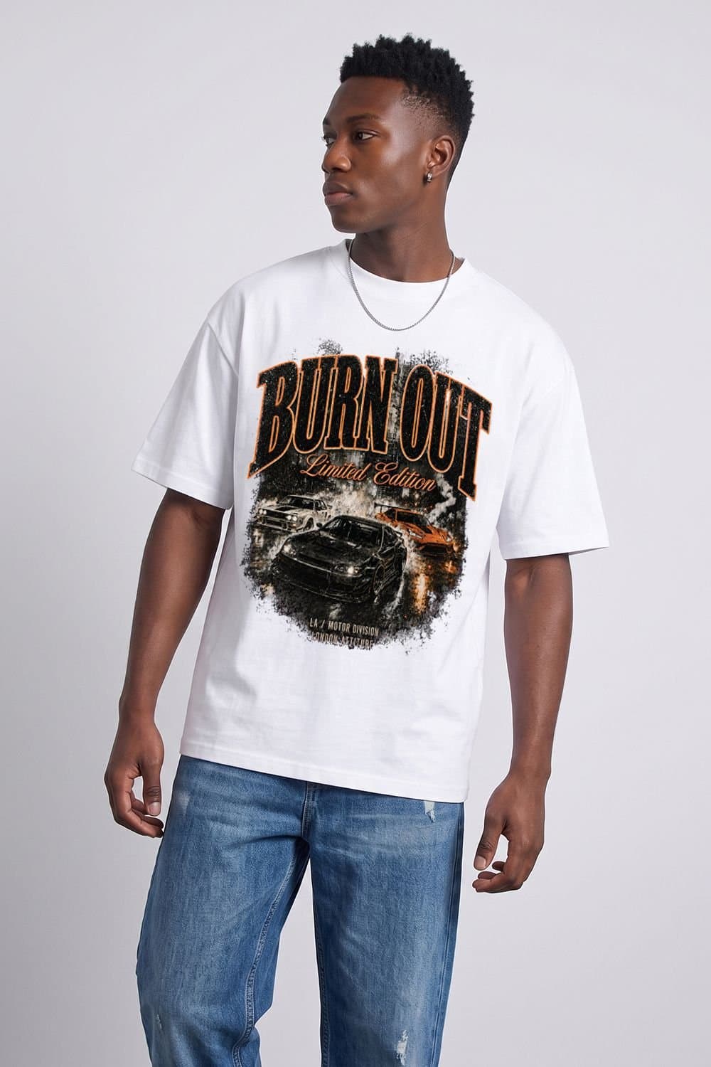 LONDON ATTITUDE LONDON ATTITUDE Men's Burn Out Limited Edition Oversized Heavyweight Graphic T-Shirt in White