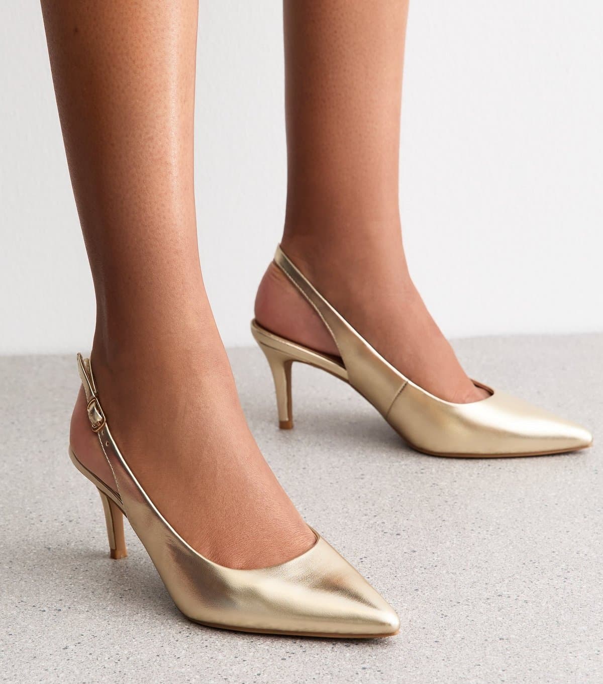 New Look New Look Gold Faux Leather Slingback Stiletto Court Shoes
