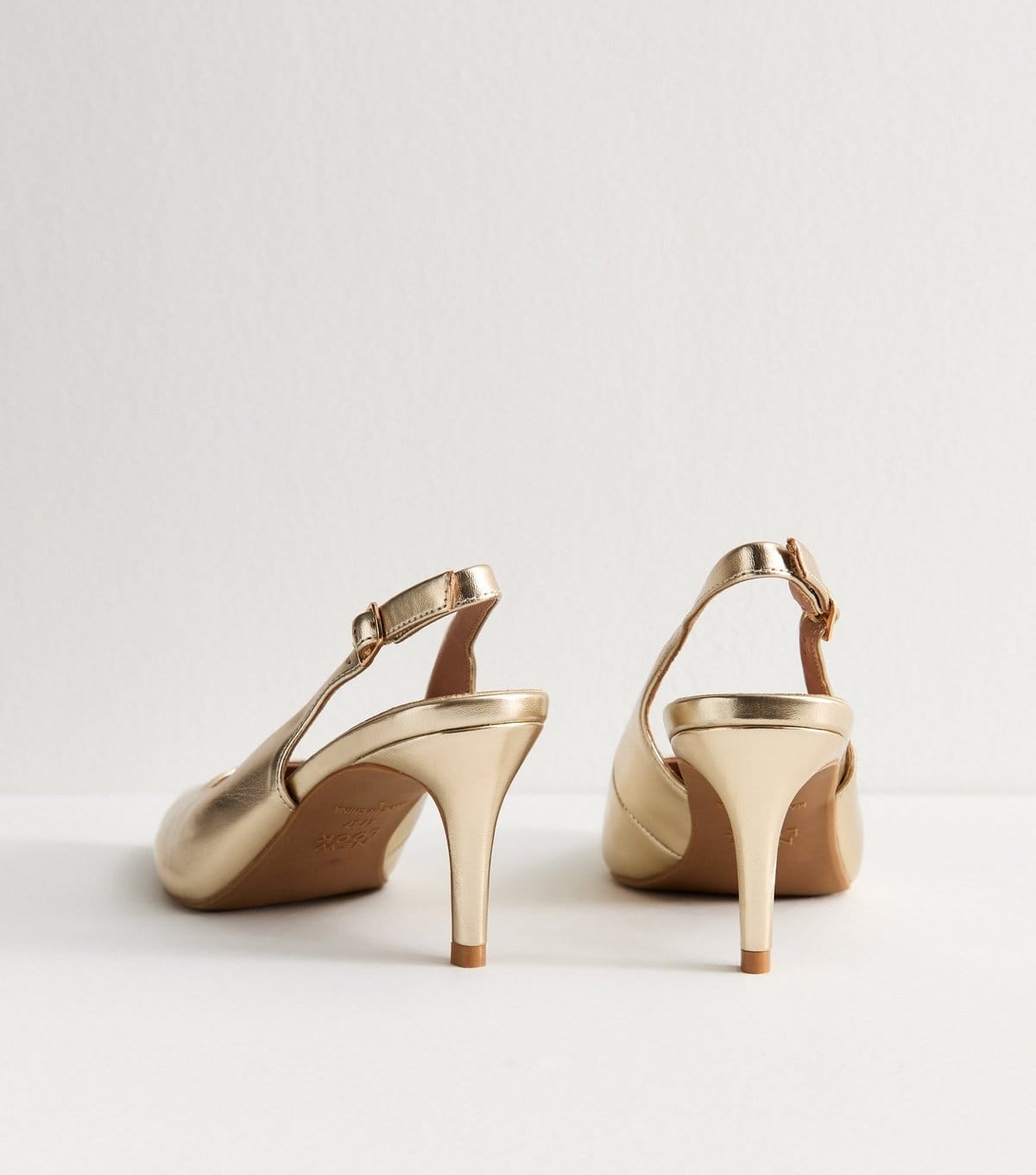 New Look Women's Gold Faux Leather Pointed Slingback Stiletto Heel Court Shoes Vegan New Look - 4