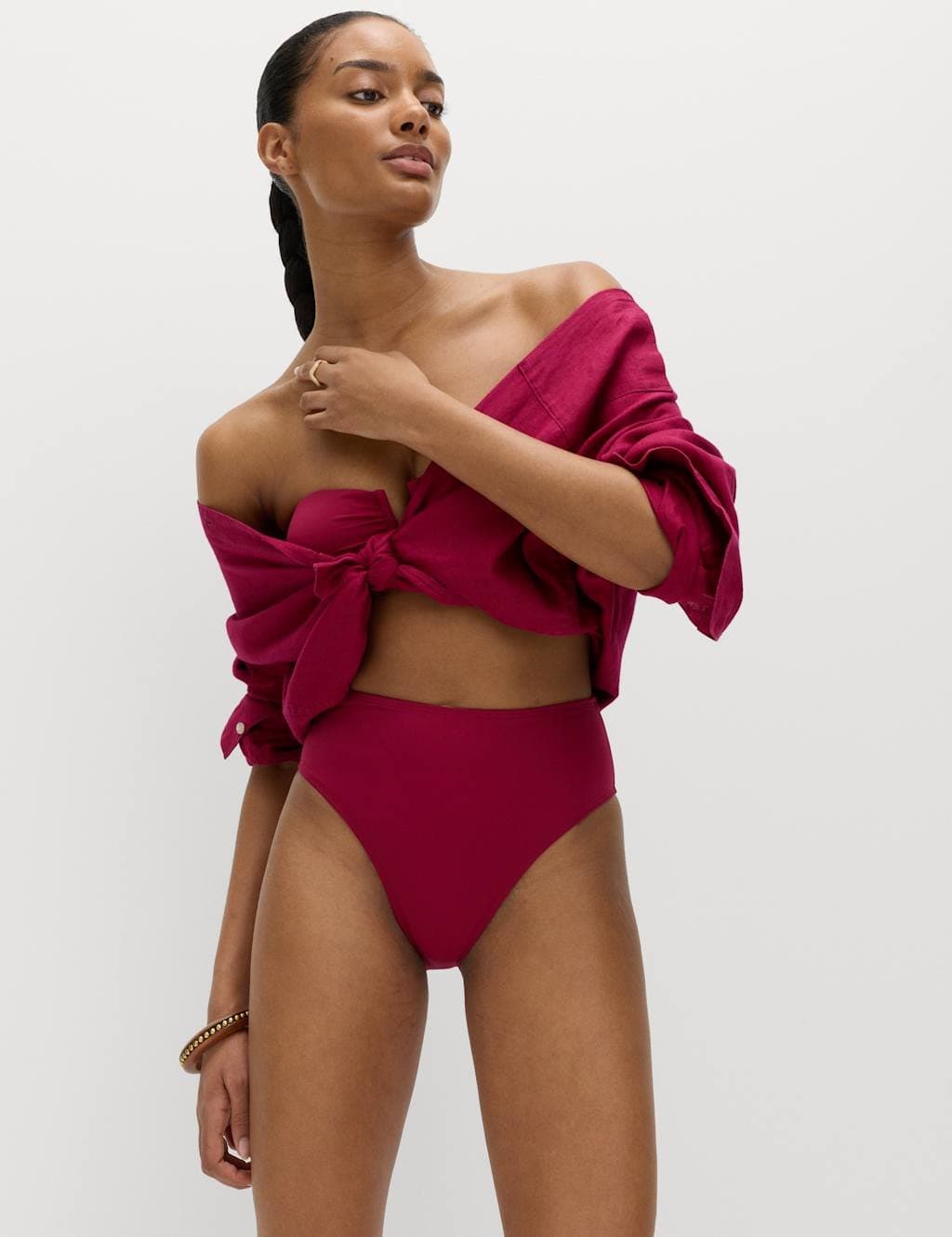 Marks & Spencer M&S High Waisted Bikini Bottoms Raspberry