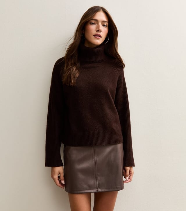 New Look Women's Dark Brown Faux Leather A-Line Mini Skirt New Look - 2