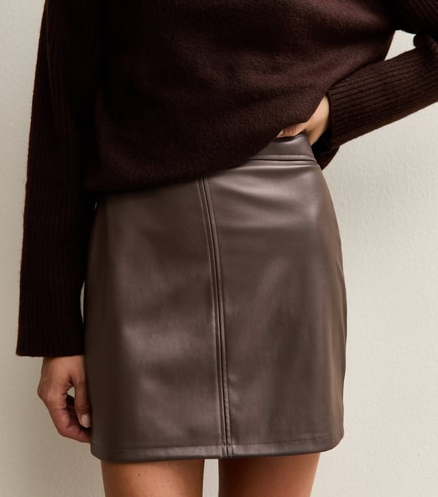 New Look Women's Dark Brown Faux Leather A-Line Mini Skirt New Look - 3