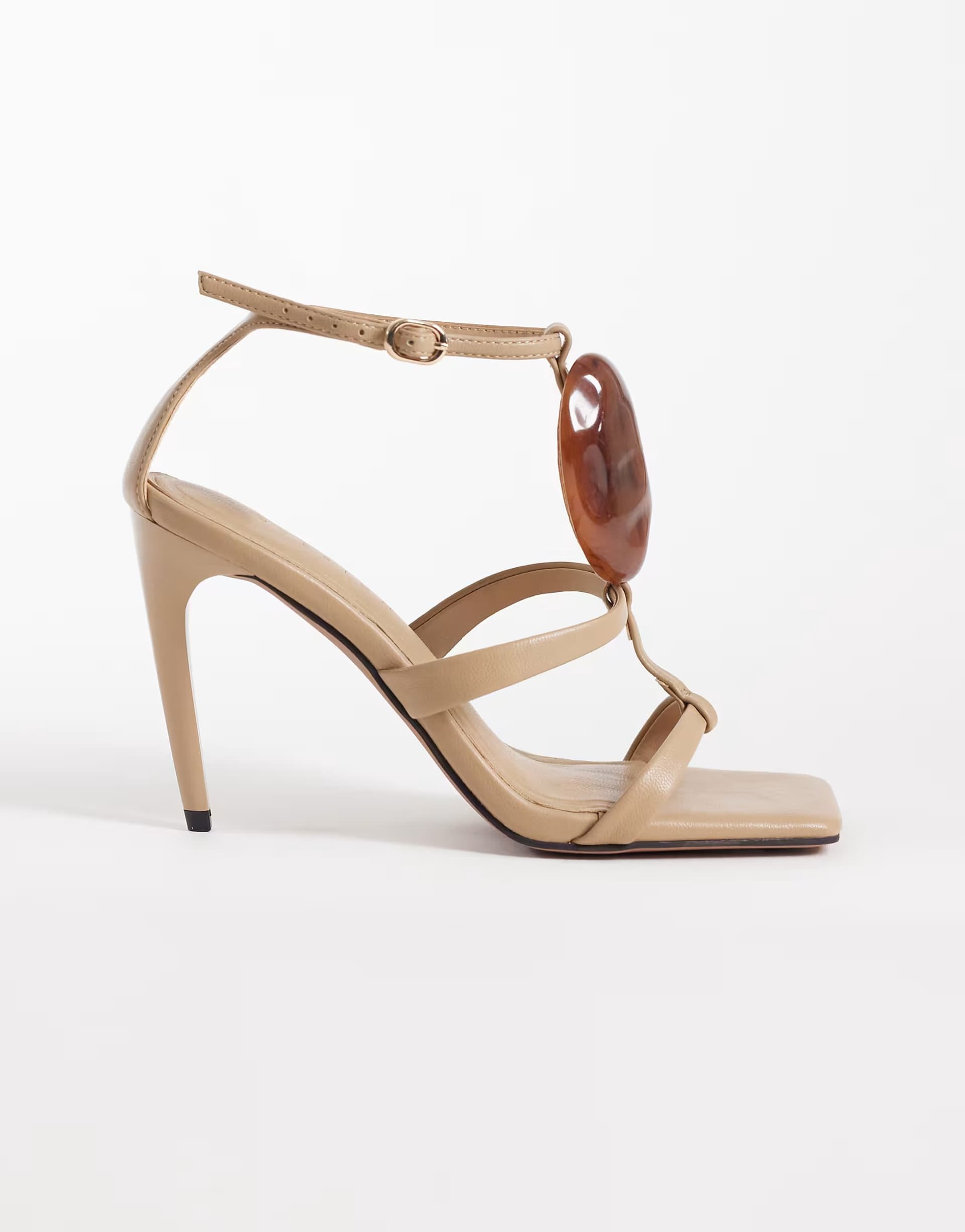 ASOS ASOS Beige Leather T Bar High Heel Sandals
