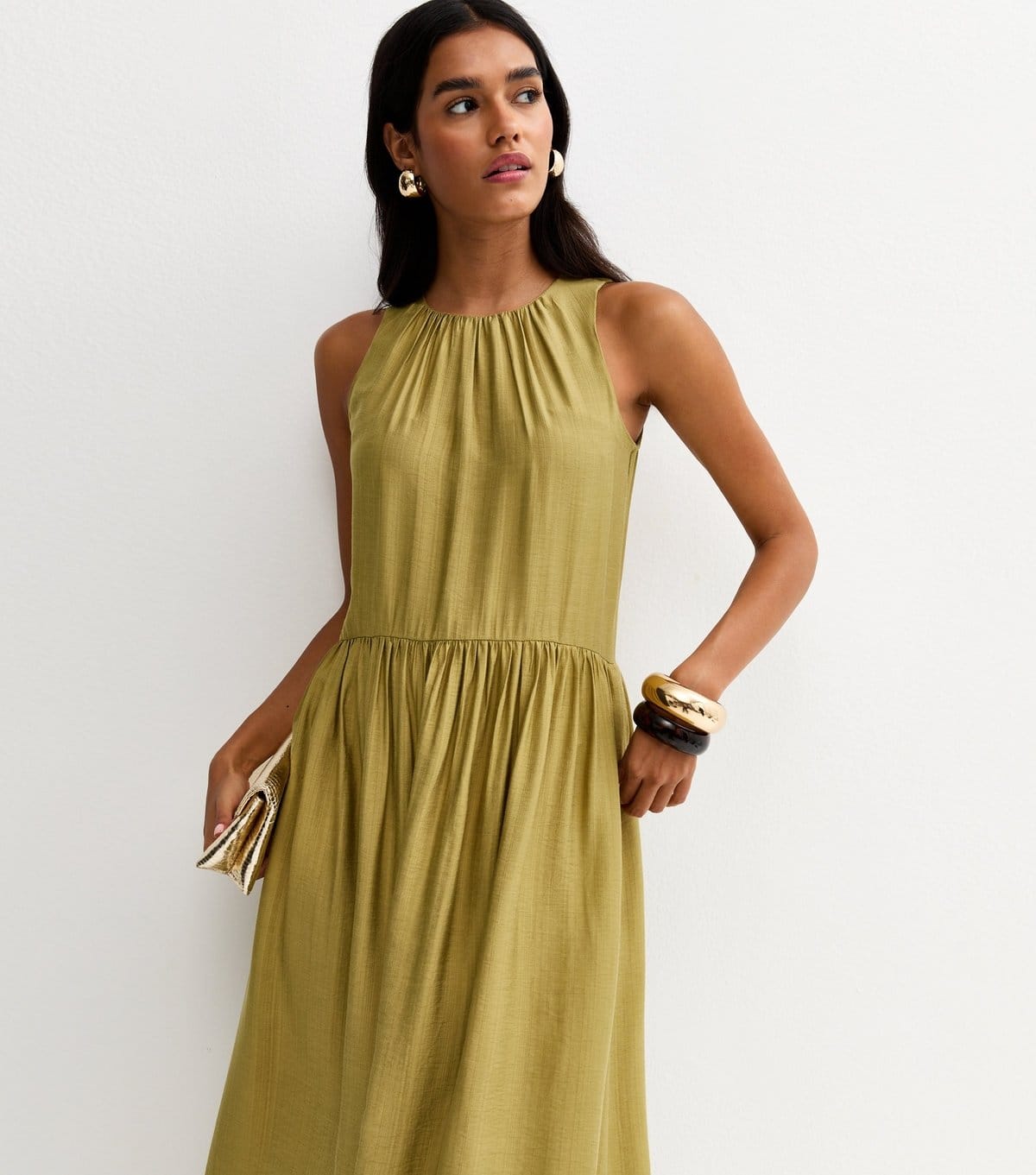 New Look Women's Light Khaki Drop Waist Sleeveless Midi Dress New Look - 4