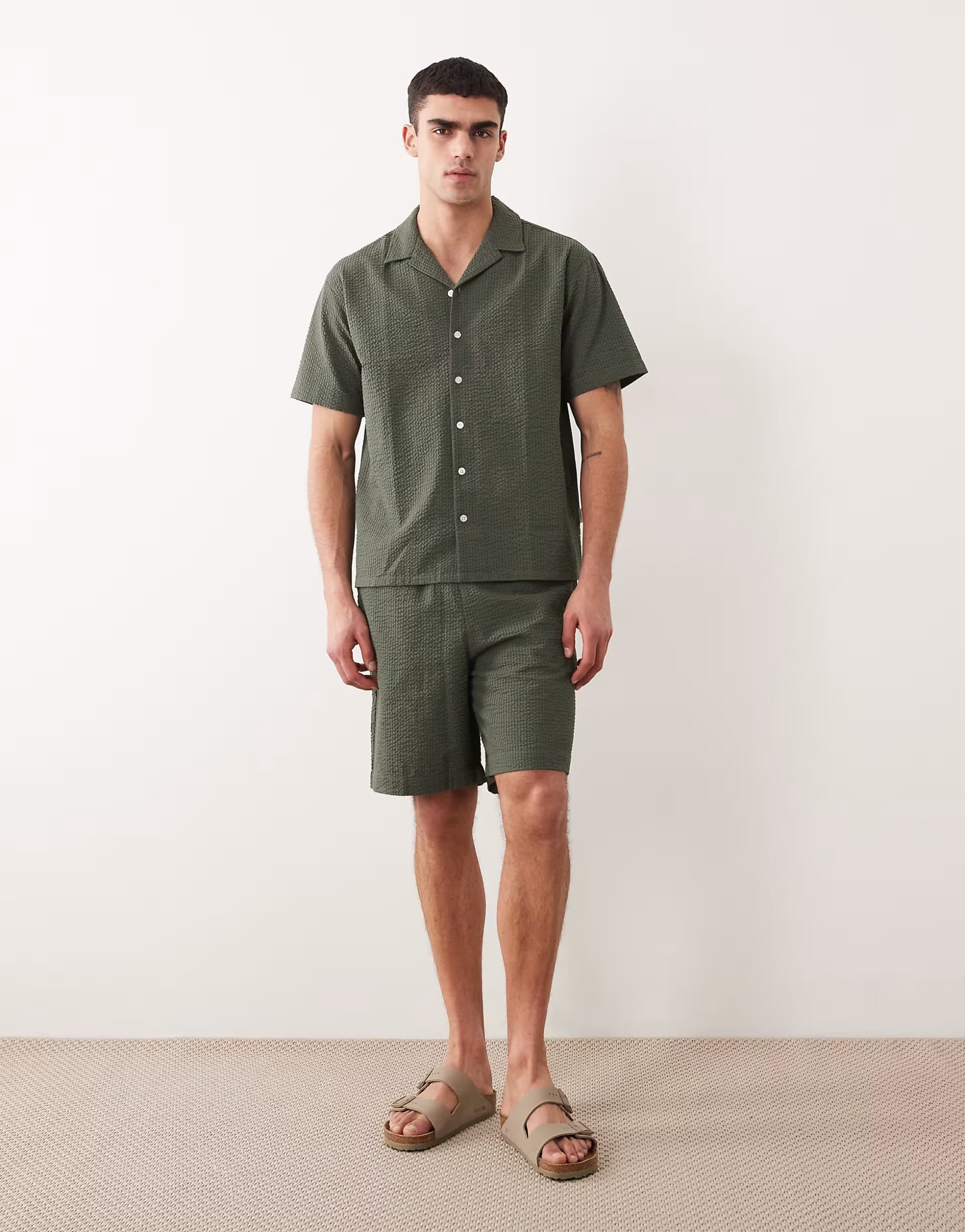 ASOS JJ Rebel co ord seersucker shirt in green