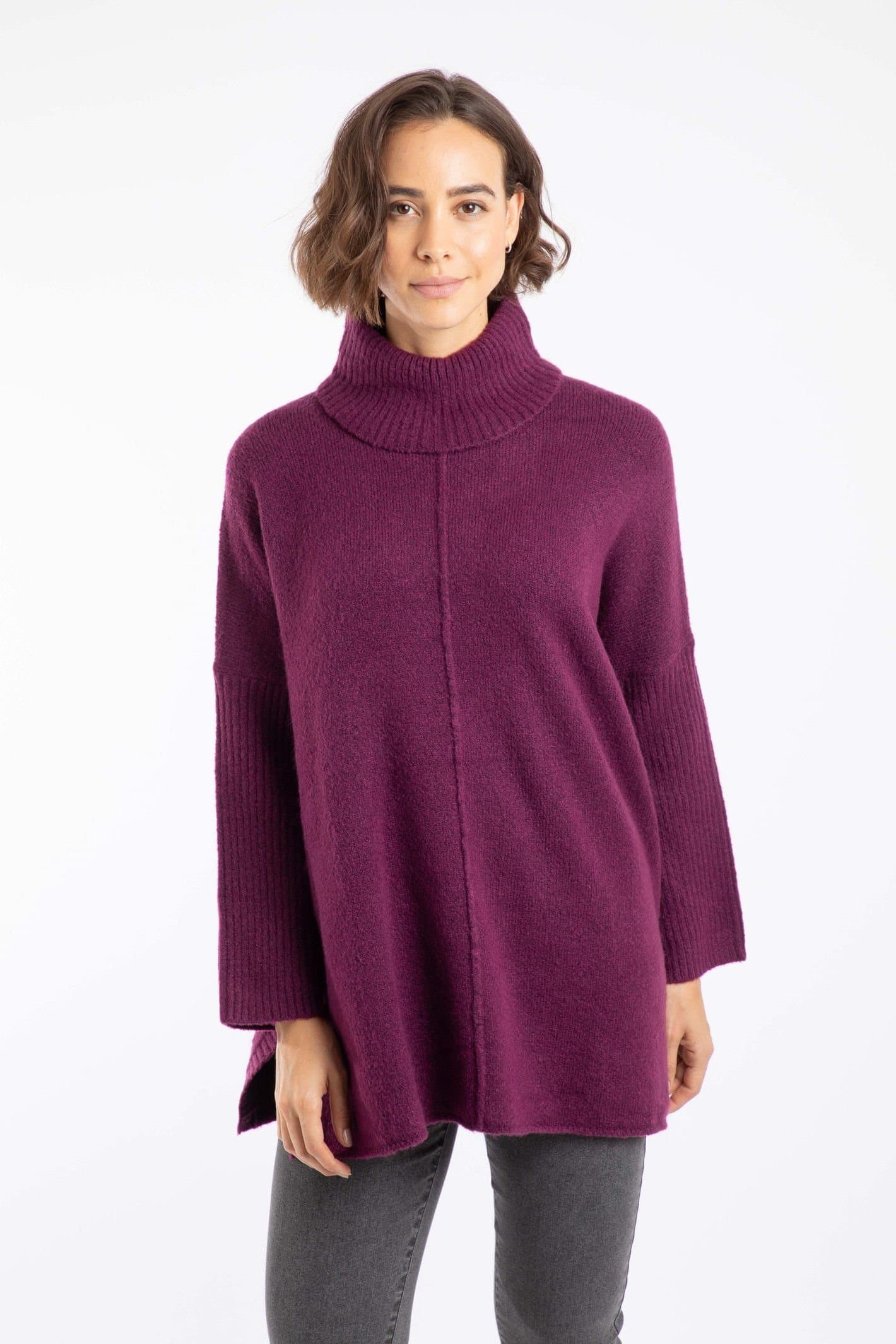 Weird Fish Weird Fish Women's Carolyn Roll Neck Tunic Jumper in Purple